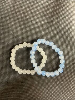 ⭐ Opalite Beaded Stretch Bracelet Set Minimalist Crystal Jewelry